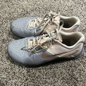 Rose gold Nike metcon sneakers